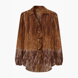 2/$5 XL/18 Conrad C Ruffle Animal Print Sheer Blouse